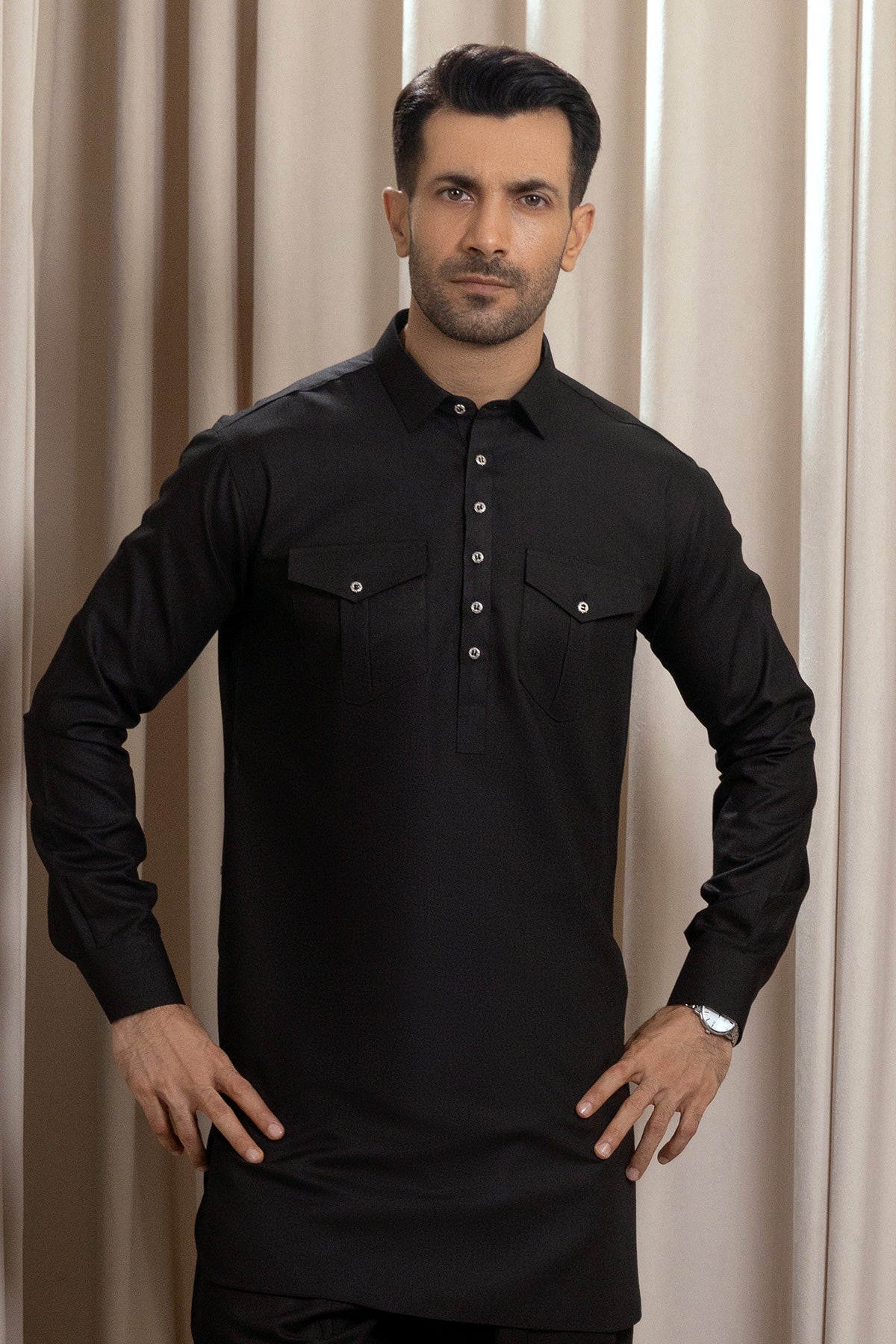 Men’s Black Kurta with Wide-Leg Pajama – Modern Cut
