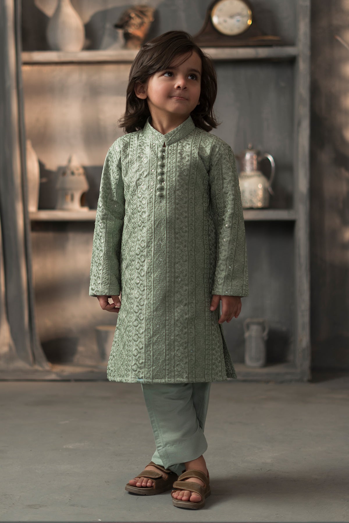 Green Kids Designer Kurta Pajama