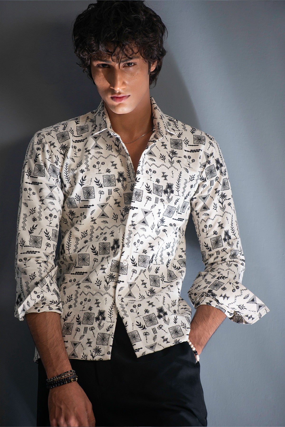 The Echo Monochrome Embroidered Full-Sleeve Casual Shirt
