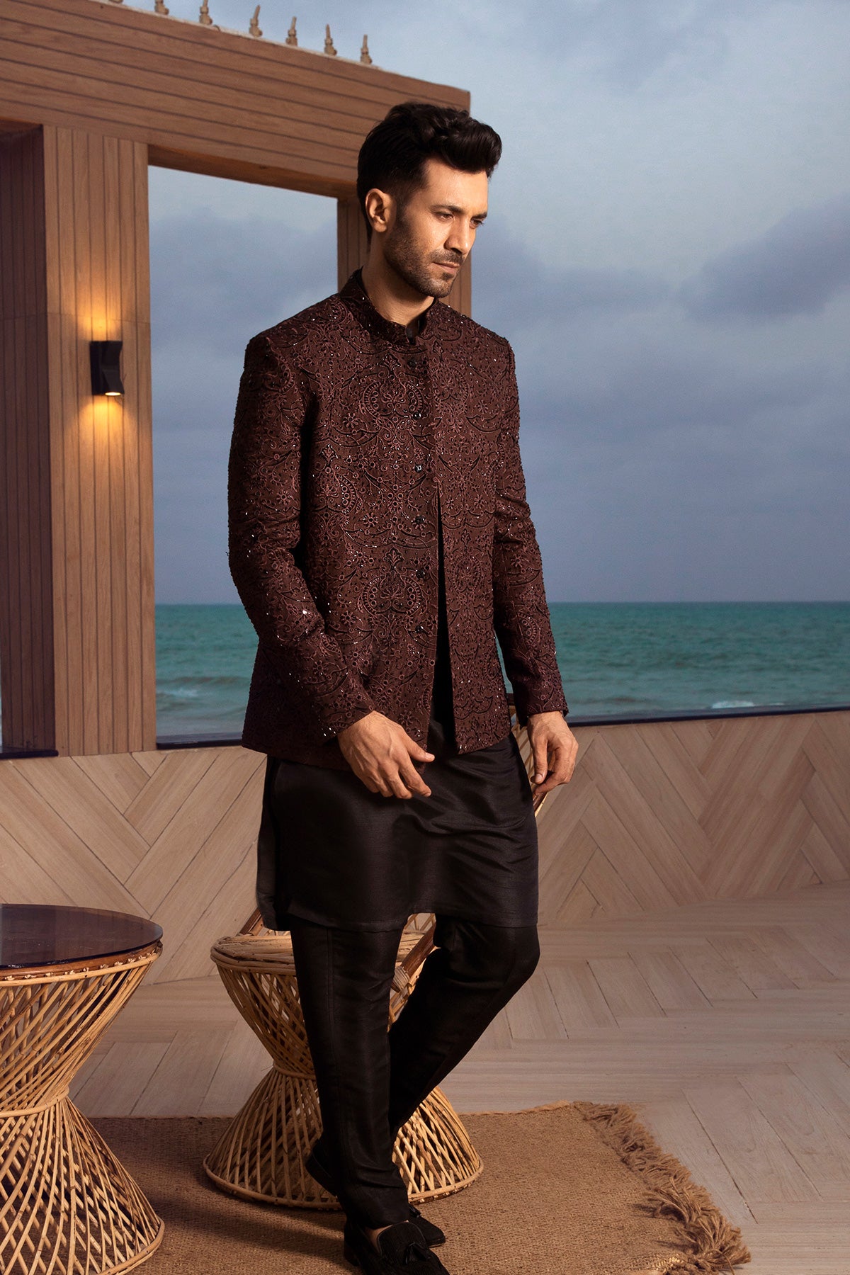 Crimson Sequin Embellished Jacket & Kurta Set