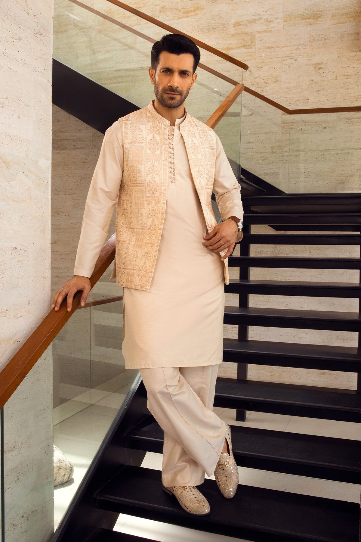 Embroidered Kurta Set with Waistcoat