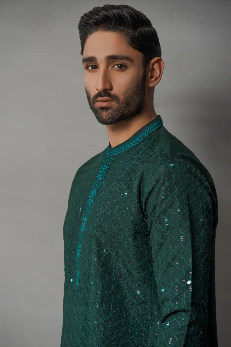 Green Embroidered Sequins Kurta Pajama 2