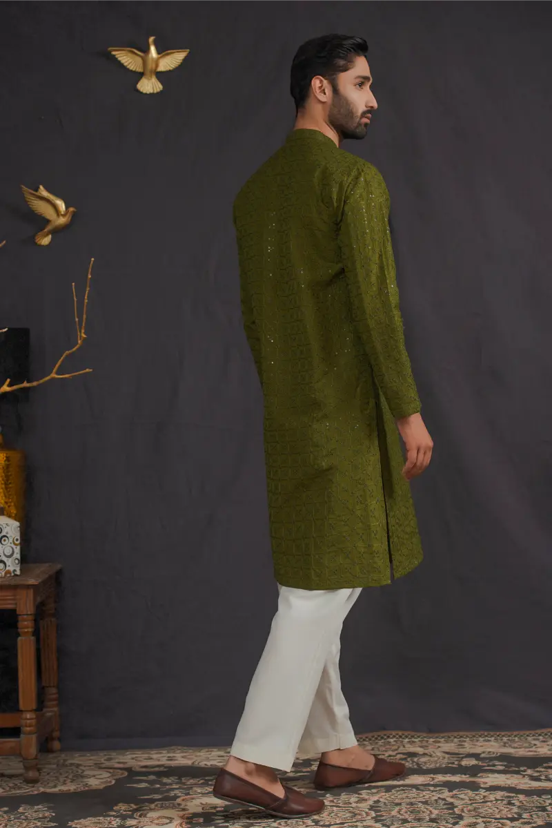 Green Sequins Kurta Pajama 2