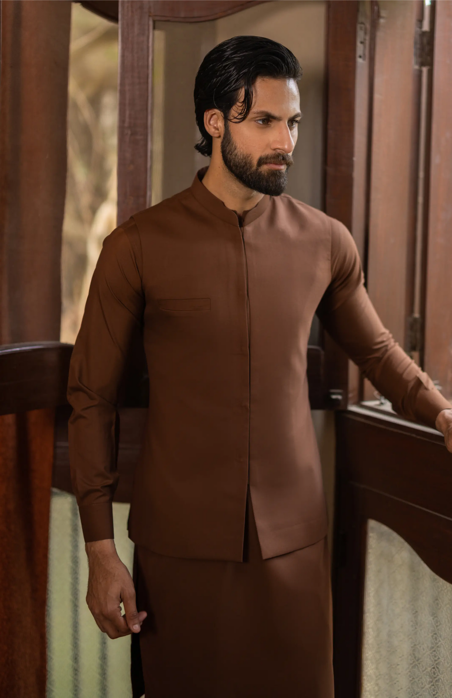 Chestnut Brown Waistcoat with Kurta Pajama