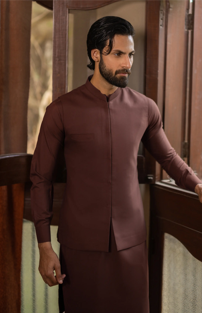 Maroon Waistcoat with Kurta Pajama