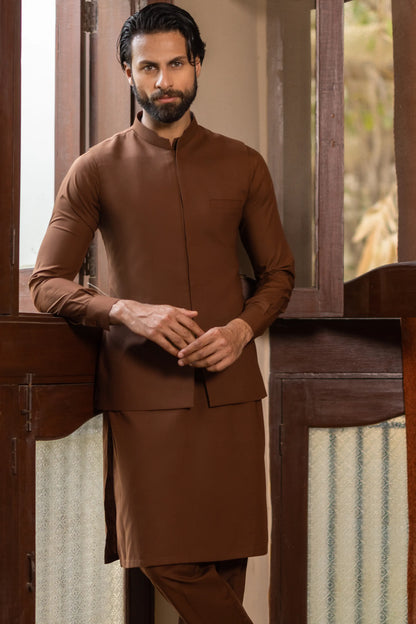 Chestnut Brown Waistcoat with Kurta Pajama