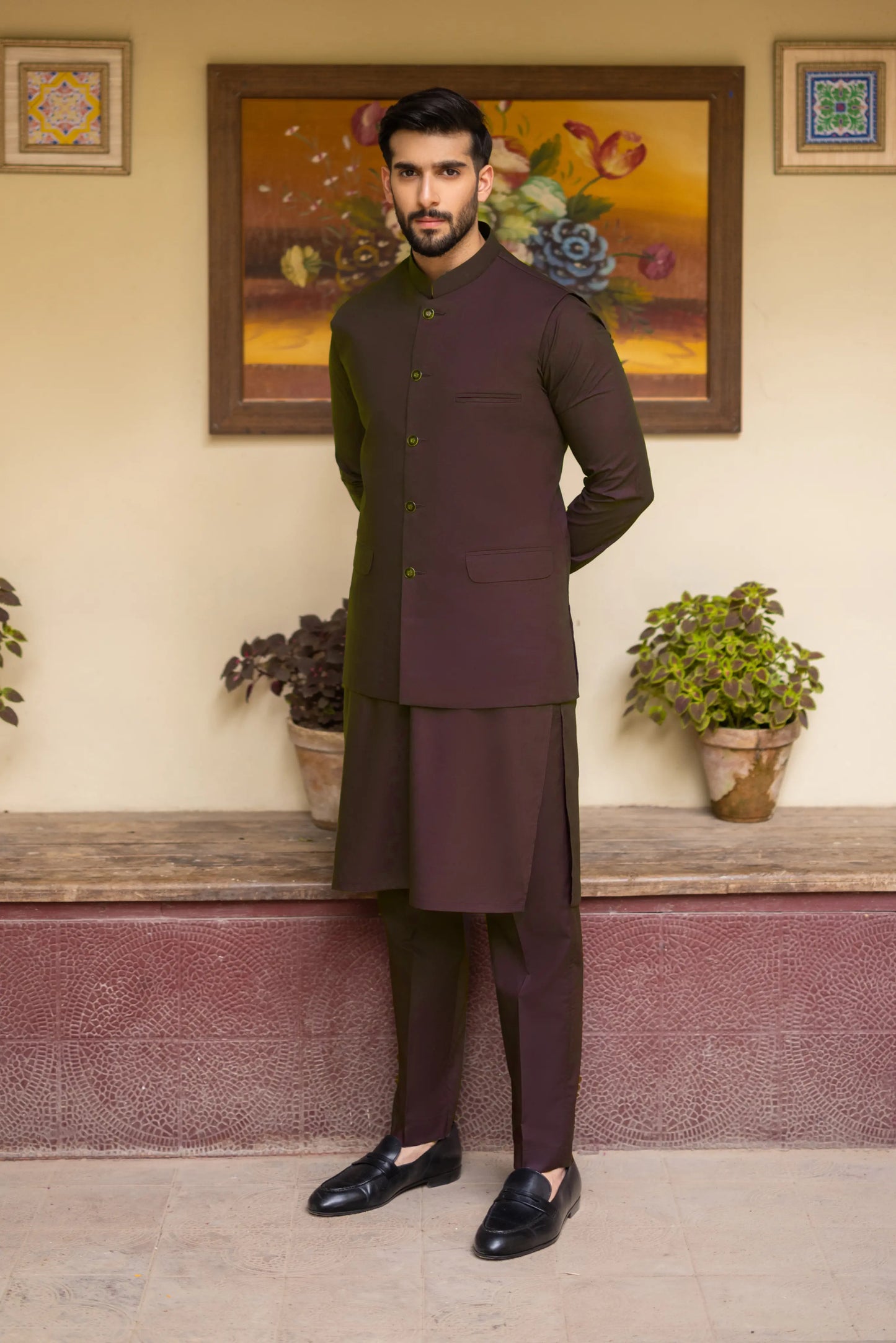 Maroon Waistcoat with Kurta Pajama 2