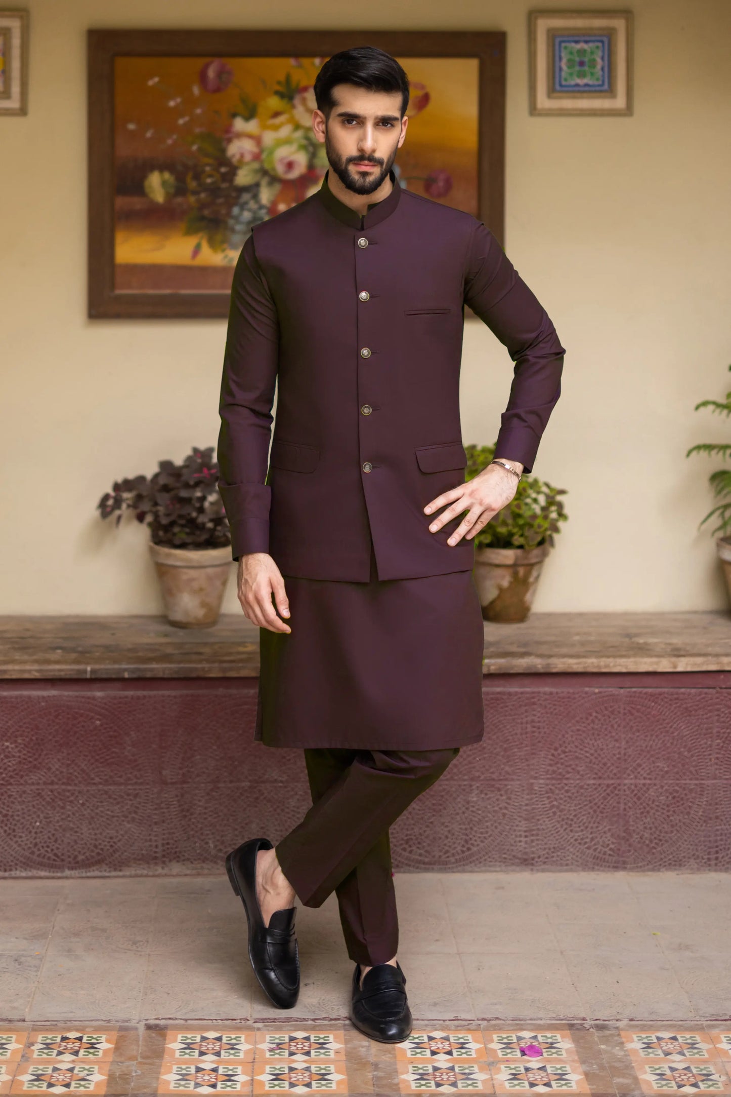 Maroon Waistcoat with Kurta Pajama 2