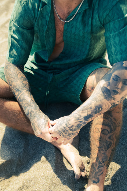 Men's Palm Green Printed Co-ord Set