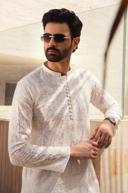 Luminous White Chikankari Kurta Pajama