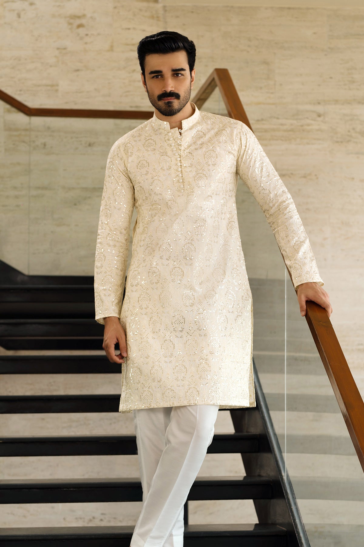 Ivory Gilded Paisley Kurta Pajama