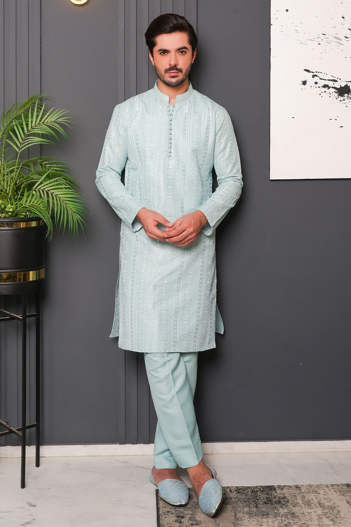 Ice-Blue Designer Kurta Pajama 1