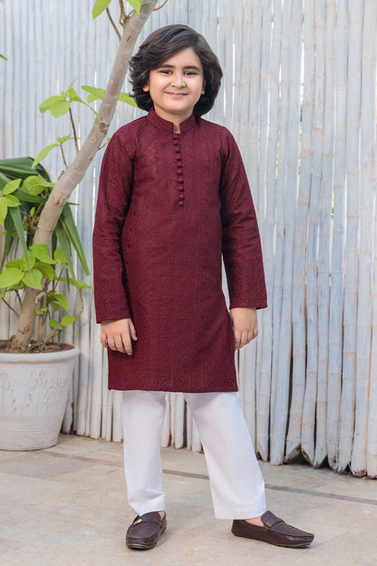 Kids Maroon Designer Kurta Pajama 2