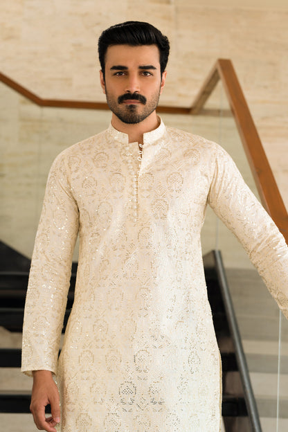 Ivory Gilded Paisley Kurta Pajama