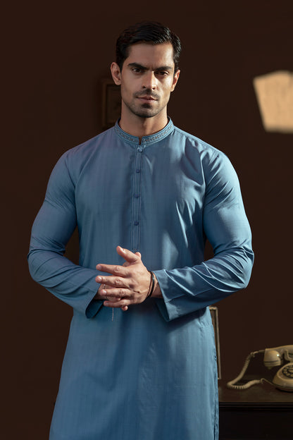 R-Blue Embroidered  Kurta Pajama