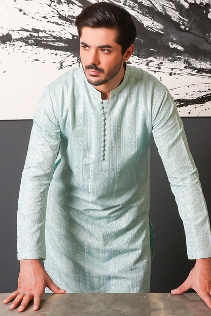 Ice-Blue Designer Kurta Pajama 1