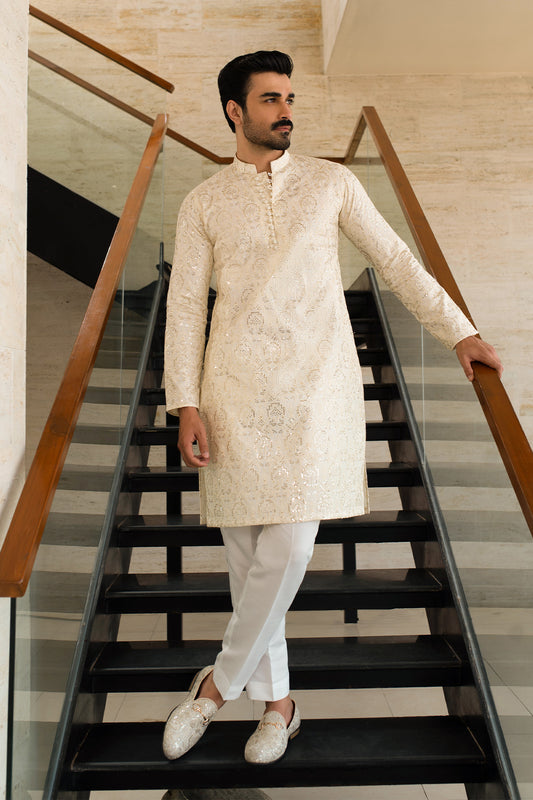Ivory Gilded Paisley Kurta Pajama