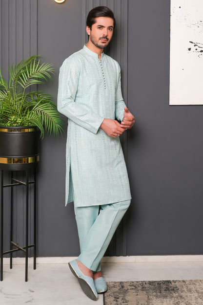 Ice-Blue Designer Kurta Pajama 1