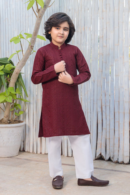 Kids Maroon Designer Kurta Pajama 2