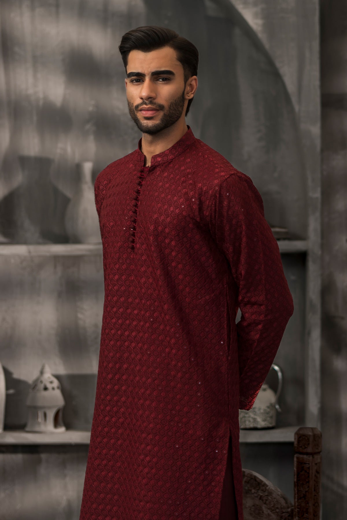 Maroon  Designer Kurta Pajama