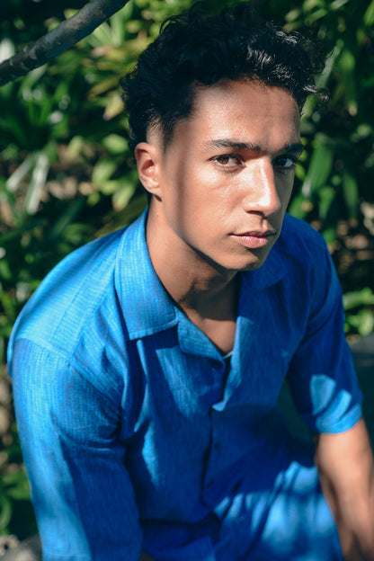 Men's Azure Blue Printed Co-ord Set