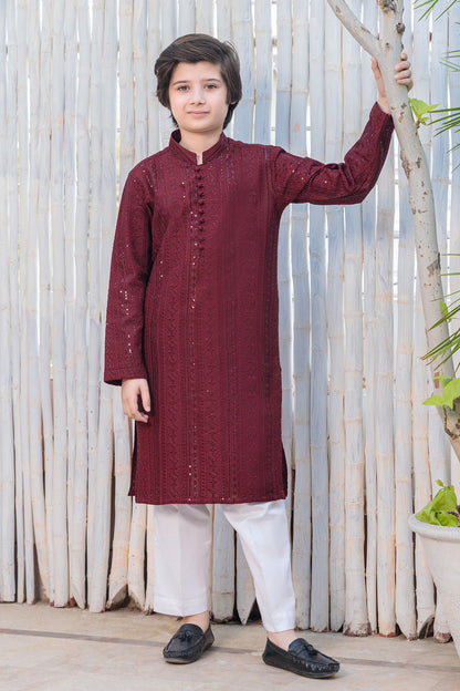 Kids Maroon Designer Kurta Pajama 3