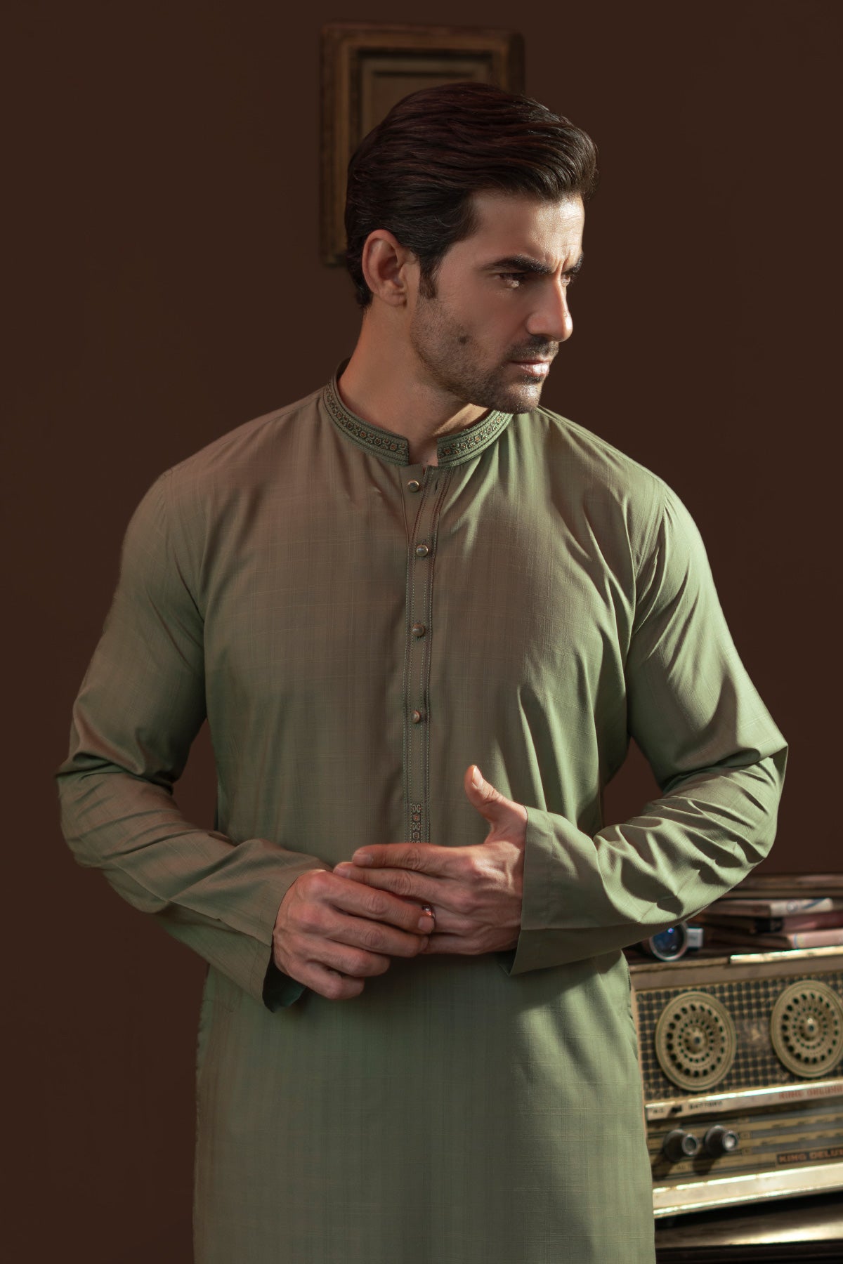 Pista Embroidered  Kurta Pajama