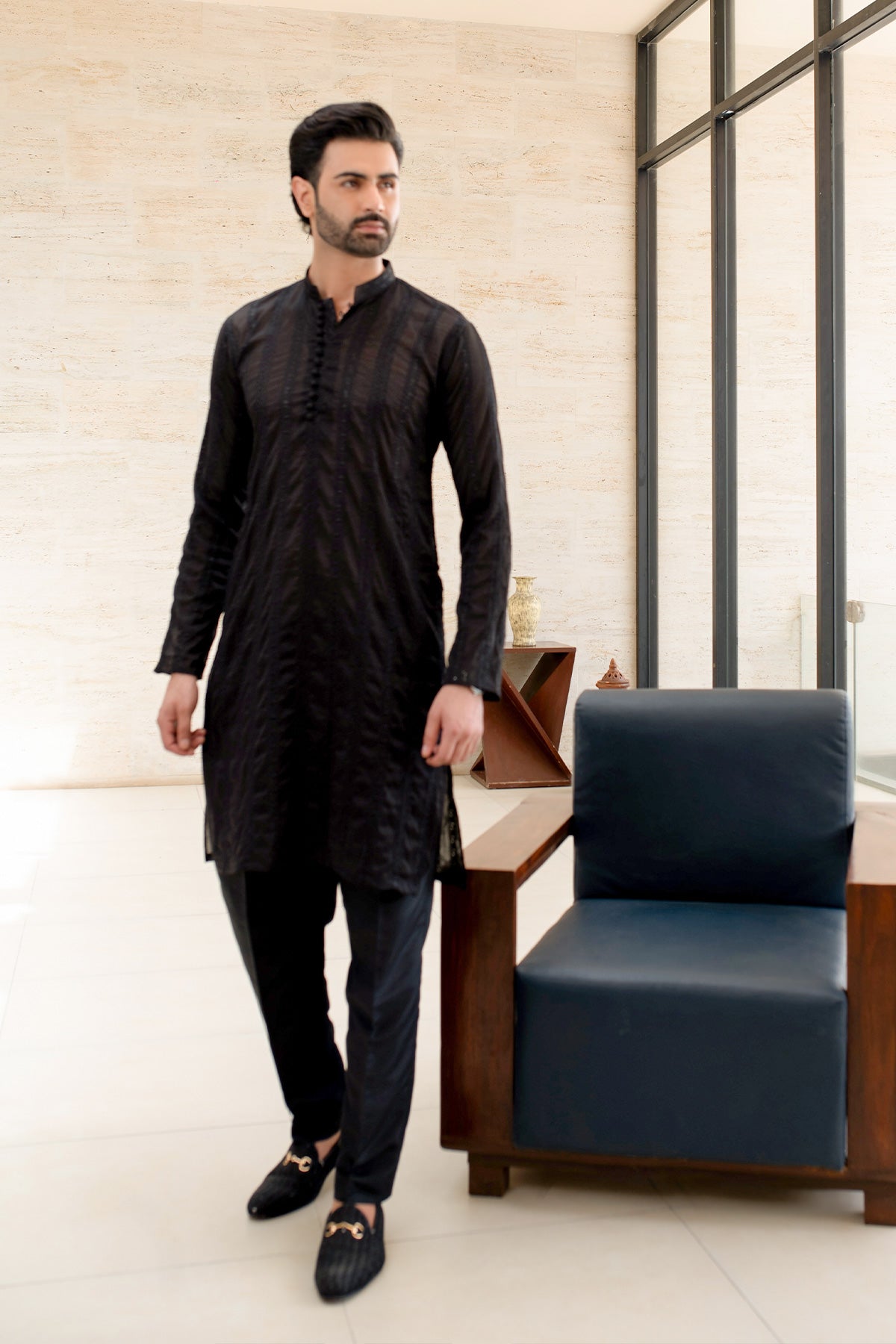 Midnight Shadow Textured Kurta Pajama