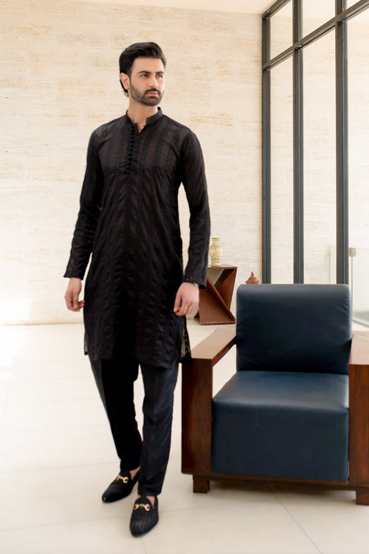 Midnight Shadow Textured Kurta Pajama
