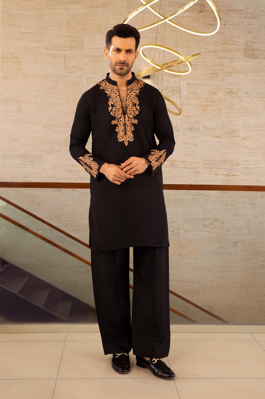 Midnight Regal Embroidered Kurta Pajama