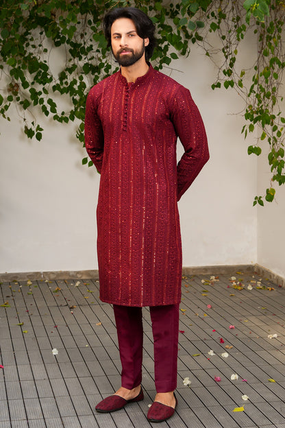 Maroon Designer Kurta Pajama 1