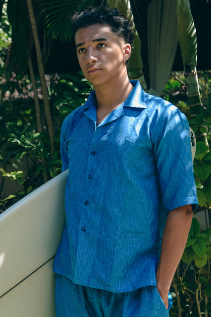 Men's Azure Blue Printed Co-ord Set