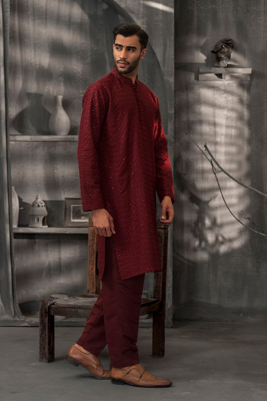 Maroon  Designer Kurta Pajama