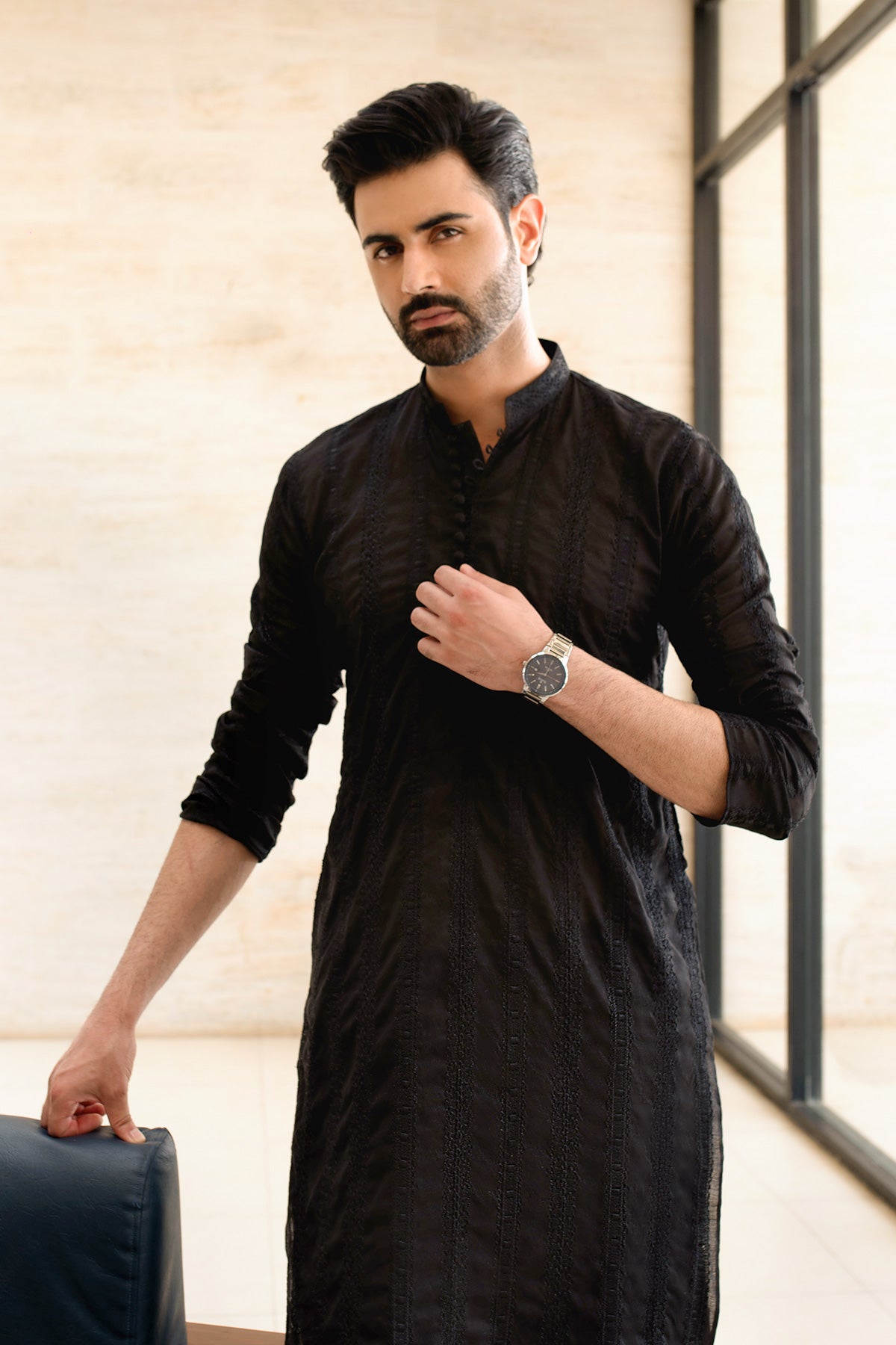 Midnight Shadow Textured Kurta Pajama