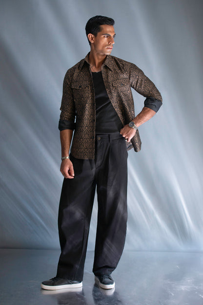 The Regal Damask Brown Printed Shacket