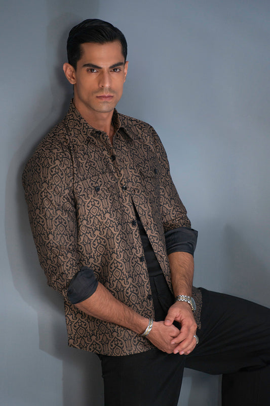 The Regal Damask Brown Printed Shacket