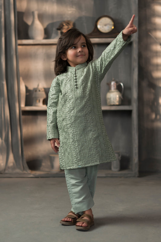 Green Kids Designer Kurta Pajama