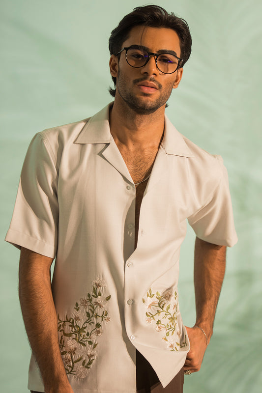 Ivory Bloom Embroidered Shirt