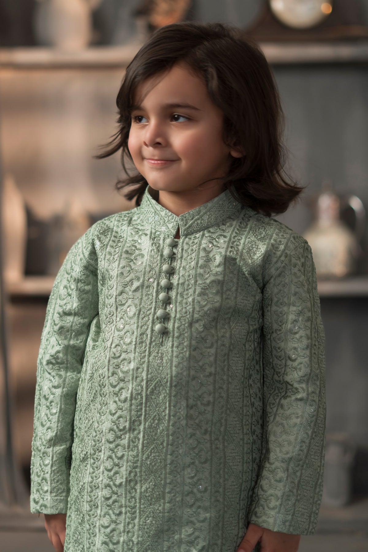 Green Kids Designer Kurta Pajama