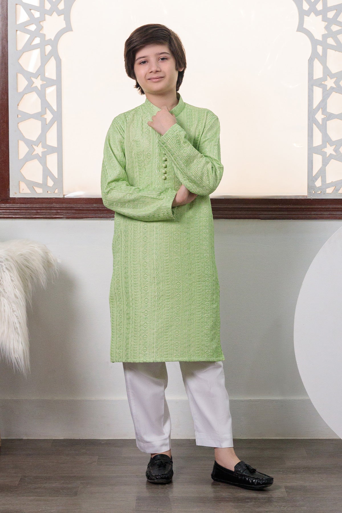 Kids Pistachio Designer Kurta Pajama 1