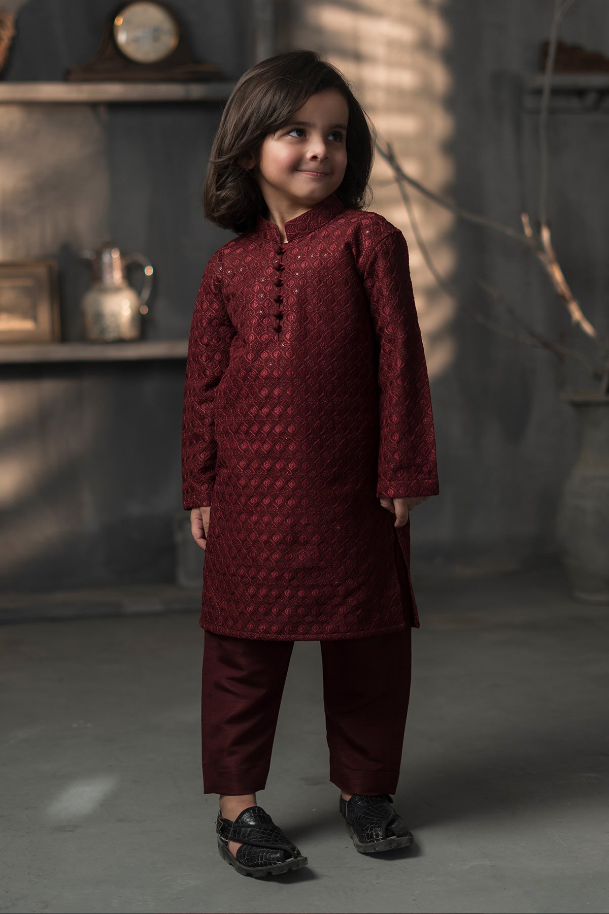 Maroon Kids Designer Kurta Pajama