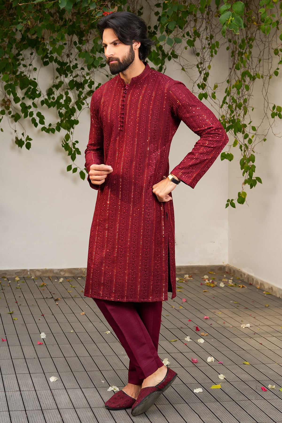 Maroon Designer Kurta Pajama 1