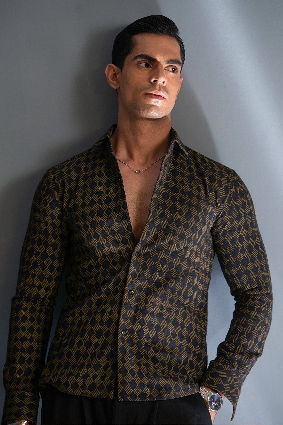 The Golden Grid Geometric Print Shirt