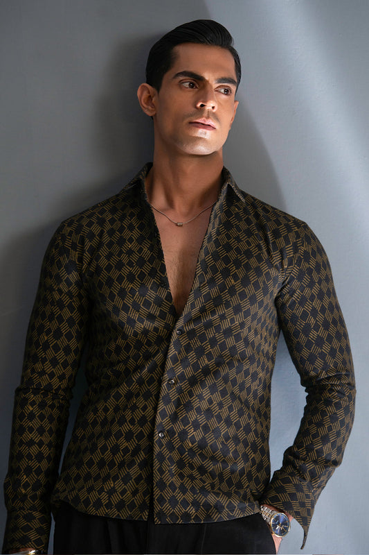The Golden Grid Geometric Print Shirt