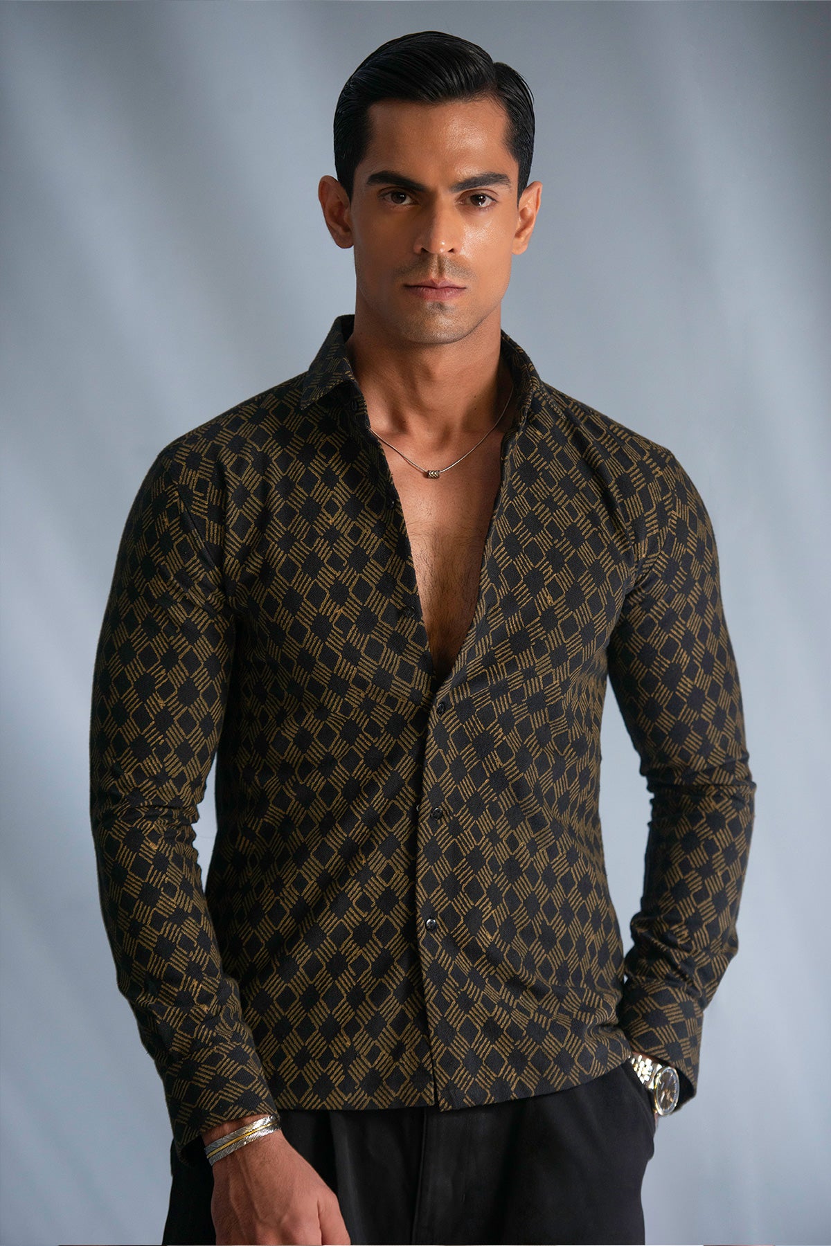 The Golden Grid Geometric Print Shirt