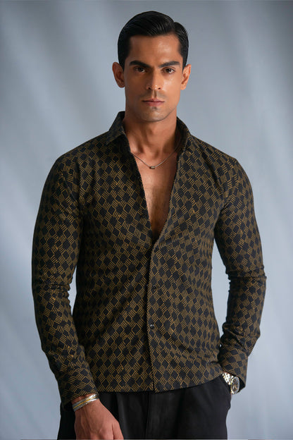 The Golden Grid Geometric Print Shirt