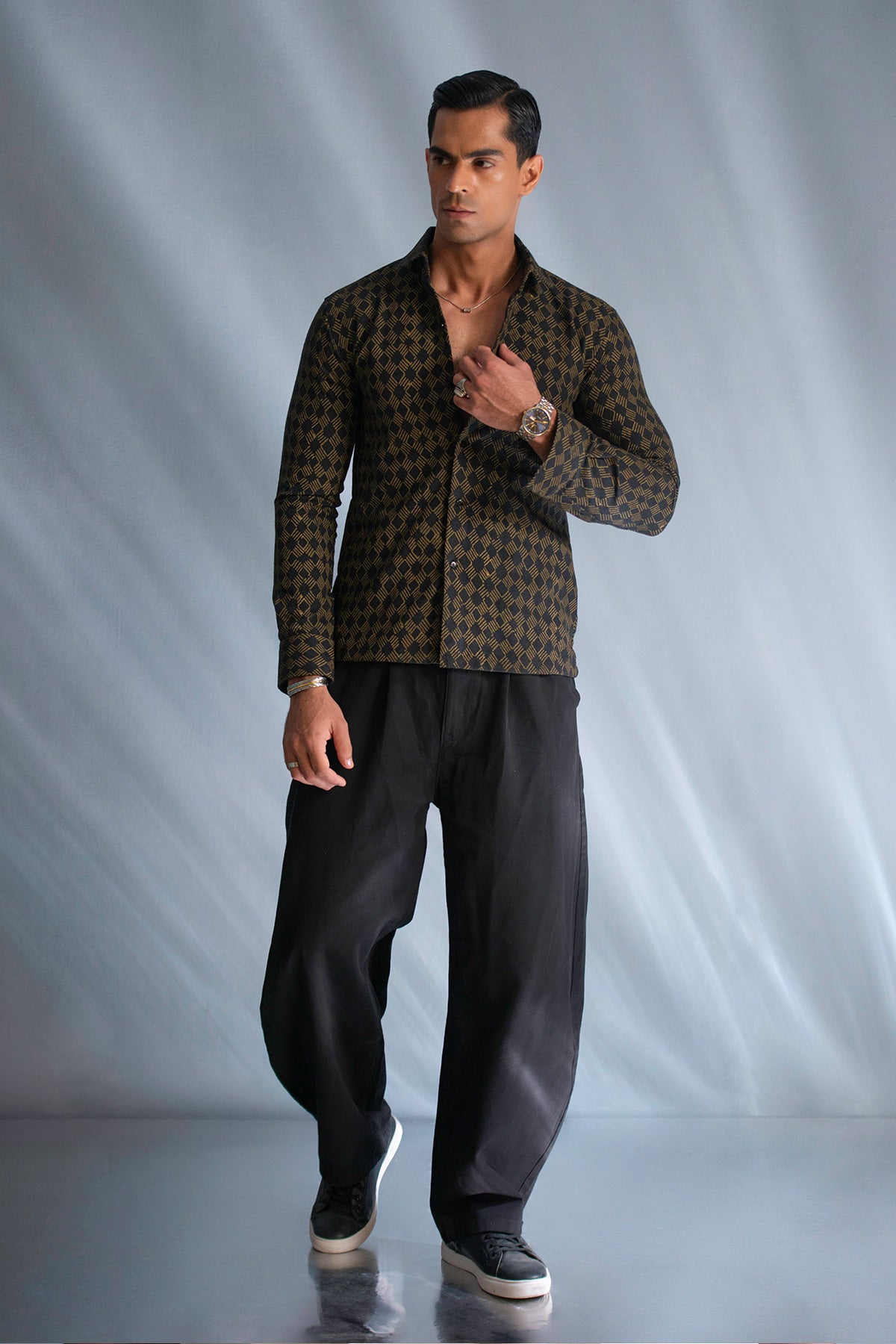 The Golden Grid Geometric Print Shirt