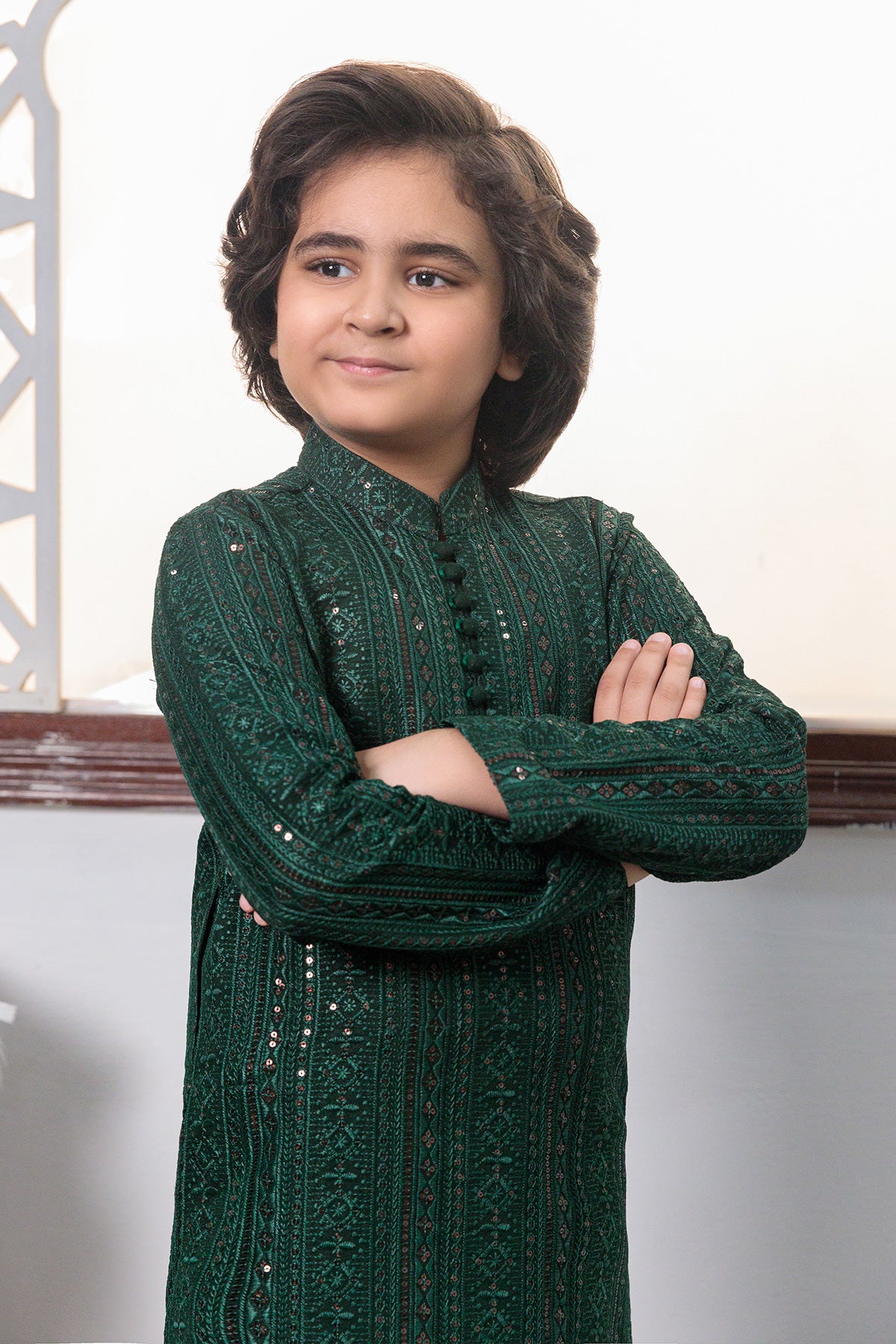 Kids Green Designer Kurta Pajama 3