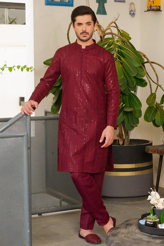 Maroon Designer Kurta Pajama 3