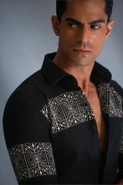 The Midnight Aztec Block Print Black Shirt